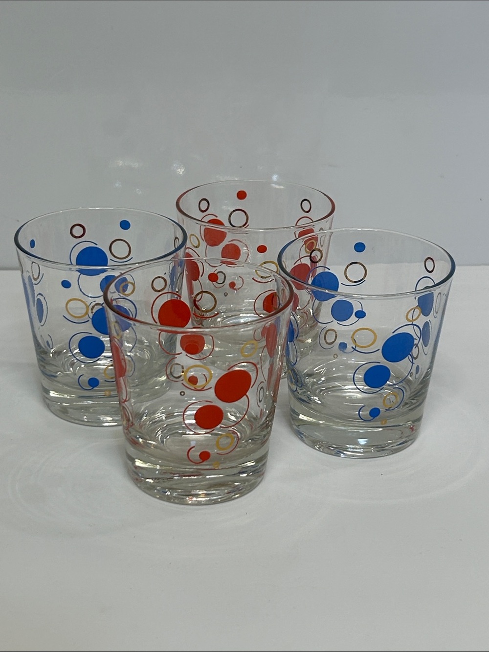 Vintage Mid Century Atomic Circle Polka Dot Tumbler Glasses Set of 4 MCM